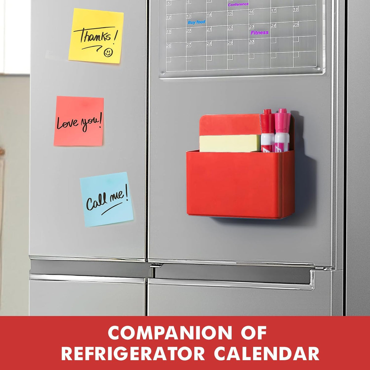 BEYGORM 2 Pack Plastics Magnetic Pen Holder for Refrigerator, Dry Erase Marker Holder for Whiteboard，Magnet School Locker Organizer Accessories, Pencil Cup, Pen Caddy, Classroom Organization(Red)