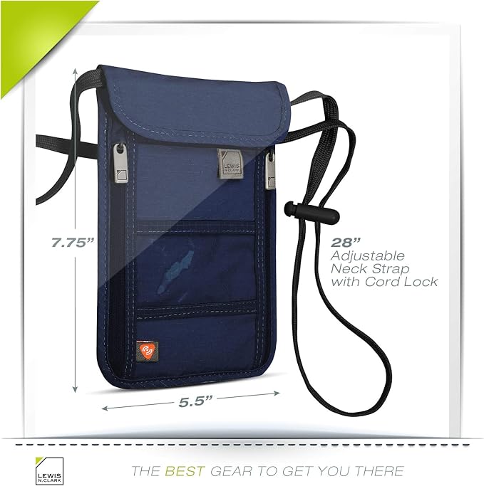 Lewis N. Clark RFID Blocking Stash Neck Wallet, Travel Pouch + Passport Holder