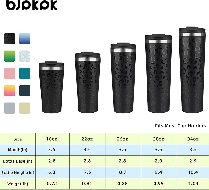 BJPKPK 34oz Insulated Tumbler With lid And Straw Stainless Steel Tumblers Travel Coffee Mug Reusable Thermal Cup,Black Leopard