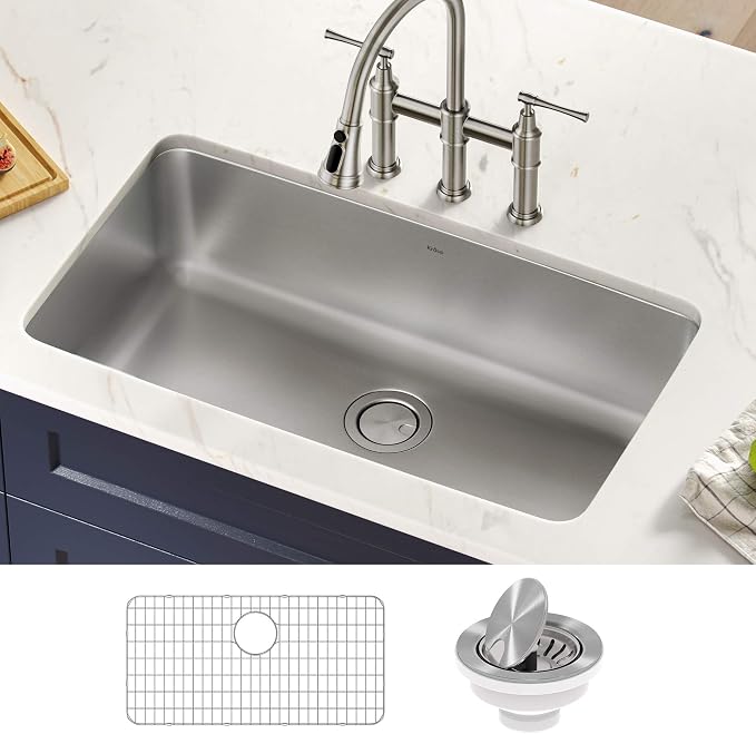 KRAUS Dex 33-inch Undermount 16 Gauge Stainless Steel Single Bowl Kitchen Sink