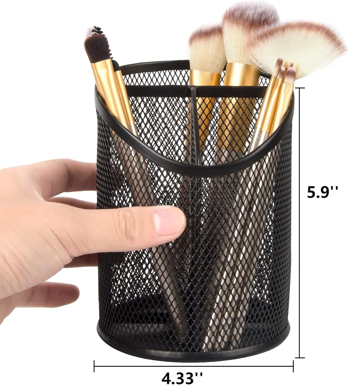 2 Pack Pen Holder Mesh Round Pencil Holder Desktop Organizer 3 Compartments, Black