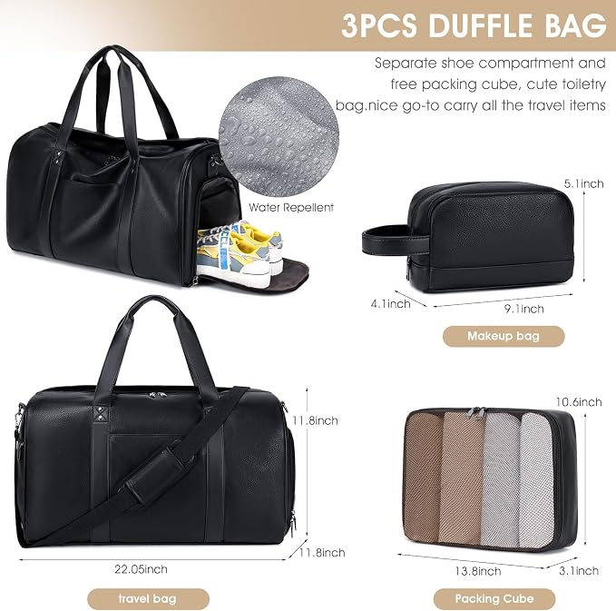 Wogarl 3PCS Leather Weekender Bag