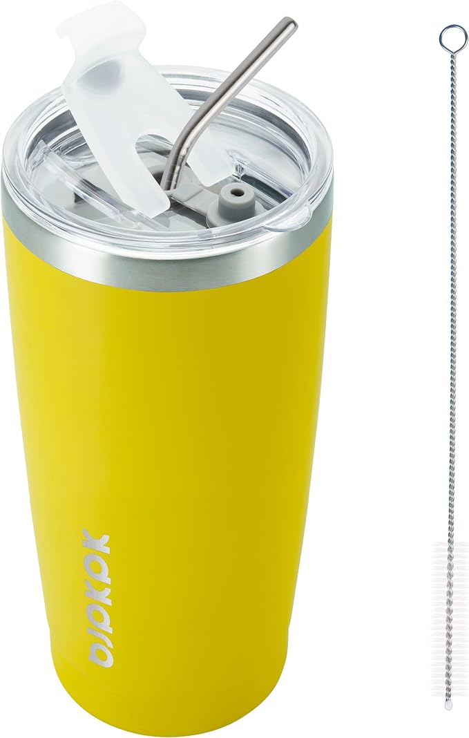 BJPKPK Yellow Stainless Steel Tumbler With Lid And Straw 20 oz Insulated Tumblers Thermal Cup For Hot And Cold Drinks
