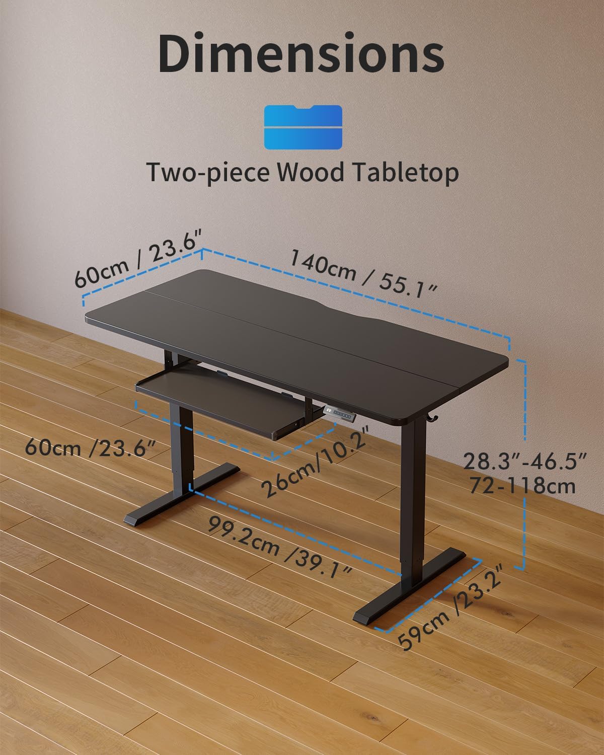 FEZIBO Standing Desk with Keyboard Tray, 55 x 24 Inch Adjustable Height Sit Stand Desk with Memory Presets for Home Office, Ergonomic Computer Workstation, Black