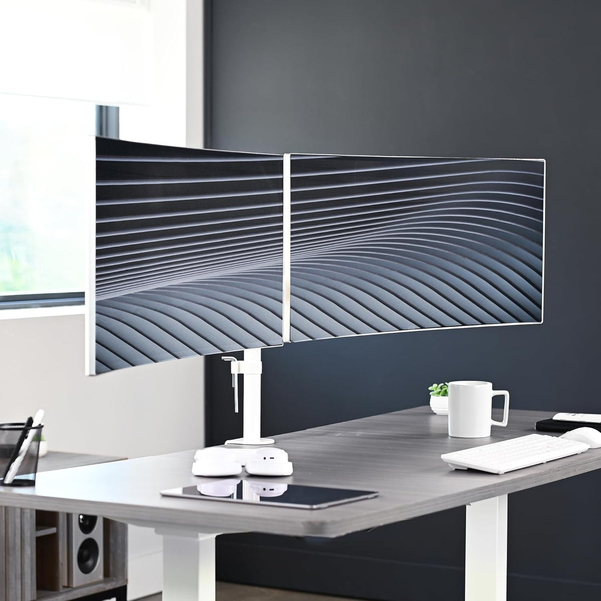 VIVO Dual Ultrawide Monitor Desk Mount, Heavy Duty Fully Adjustable Steel Stand, Holds 2 Computer Screens up to 38 inches and Max 22lbs Each, White, STAND-V038W