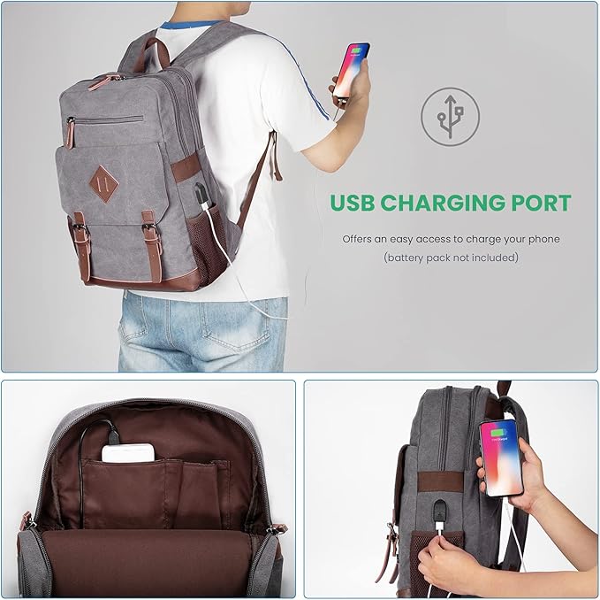 Modoker Vintage Backpack for Men Women, Canvas Bookpack Fits Most 15.6 Inches