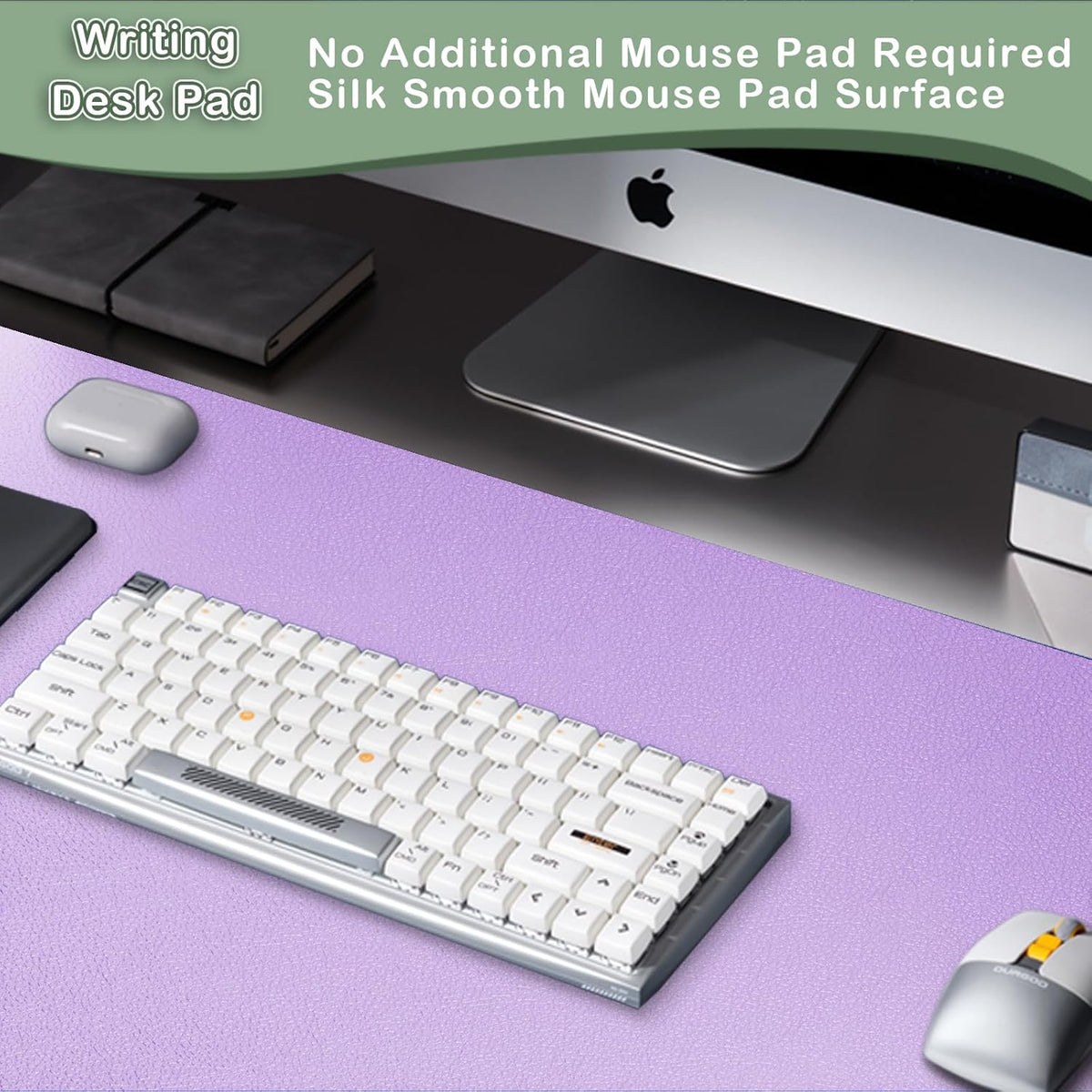 Boutilon Leather Desk Pad Protector,Non-Slip Mouse Pad,Laptop Desk Pad,Office Mouse Mat,Waterproof Leather Desk Blotter,Desk Writing Pad for Office and Home (XXXL-Purple,47"x 24")