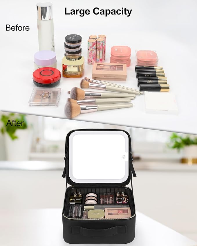 Chomeiu Makeup Bag with LED Mirror, Travel Makeup Case