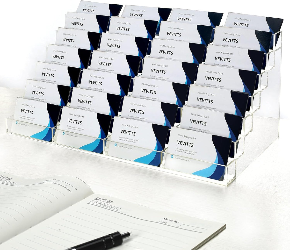 Acrylic Business Card Holder for Desk Multiple Business Card Holders 28 Slot 7 Tier Large Business Card Organizer Business Card Display Rack Clear Plastic Business Card Stand for Home Office