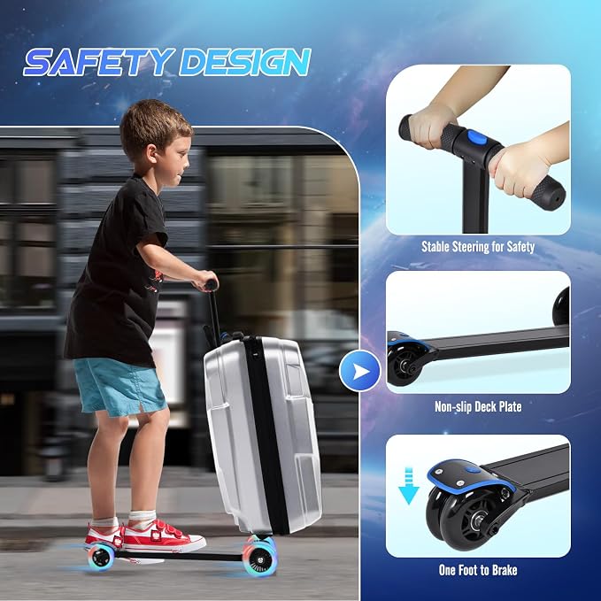 Scooter Suitcase for Kids & Adults, Foldable Carry On Travel Luggage, Hardside