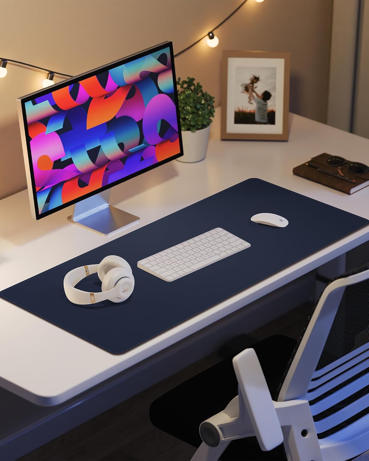 Extra Large Desk Pad Mat - Waterproof Mouse Pad & Desk Protector, Non-Slip XXL PU Leather Gaming Mat for Keyboard/Mouse, Stitched Edge with Ergonomic Support, 47.2"x23.6" (Blue)