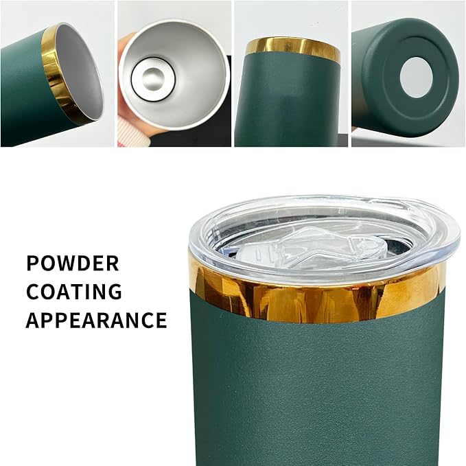 20 oz Skinny Tumblers Stainless Steel Tumbler with Lid and Straw Double Wall Vacuum Insulated Coffee Mug 20oz Powder Coated Cup for Hot and Cold Drinks(Green,4 pack)