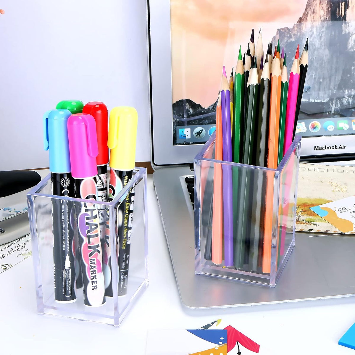 20Pack Clear Acrylic Pen Holder Desktop Pencil Organizer Acrylic Pencil Cup Stationery Office Organizer Makeup Brush Holder
