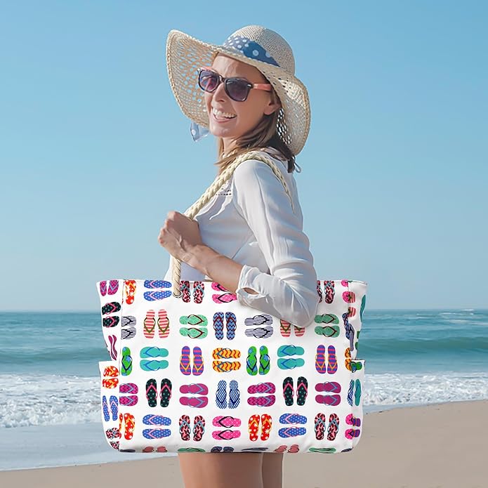 Becokan Beach Bags for Women Large Waterproof Beach Tote Bag Zipper Beach Bags
