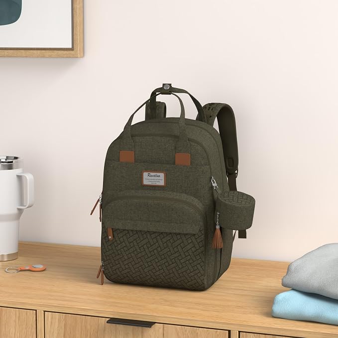 RUVALINO Diaper Bag Backpack, Large Capacity, Waterproof, Olive Green