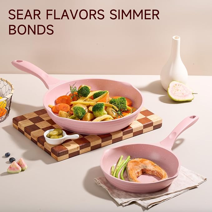 JEETEE Pink Pots and Pans Set Nonstick 23pcs, Healthy Kitchen Cookware Sets