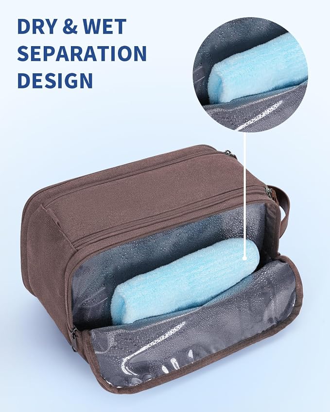 WANDF Toiletry Bag for Men Travel Toiletry Organizer Canvas and Leather Dopp