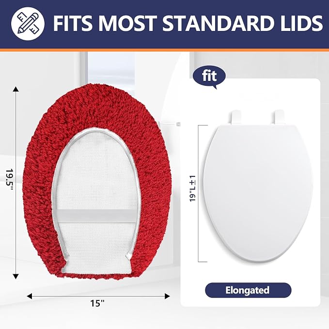 Microfiber Elongated Toilet Seat Cover 19.5"x 15" Machine Washable Solid Toilet