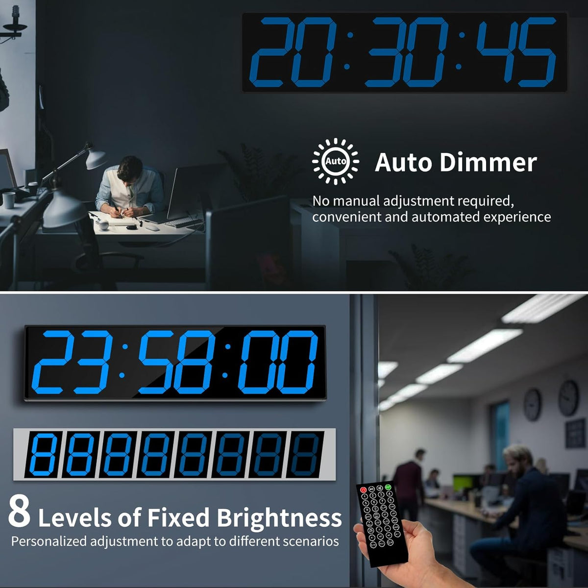 28.4''Large Digital Wall Clock,Automic Digital Clock with Alarm,Clendar and Termperature,Auto Time Sync with Easy Operation, Big Gym Timer with Countdown,Countup and Interval Workout(Blue)