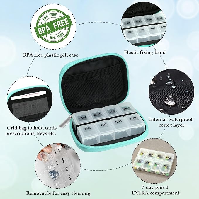 Serfeymi Weekly Travel Pill Organizer Pill Case