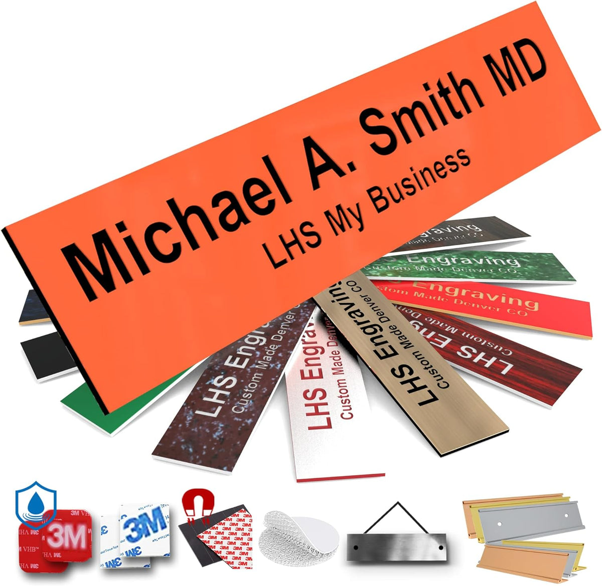 Engraved Door Signs for Office Personalized Orange Plastic Door Plaque Black Letters - Made in USA 2x4 B11