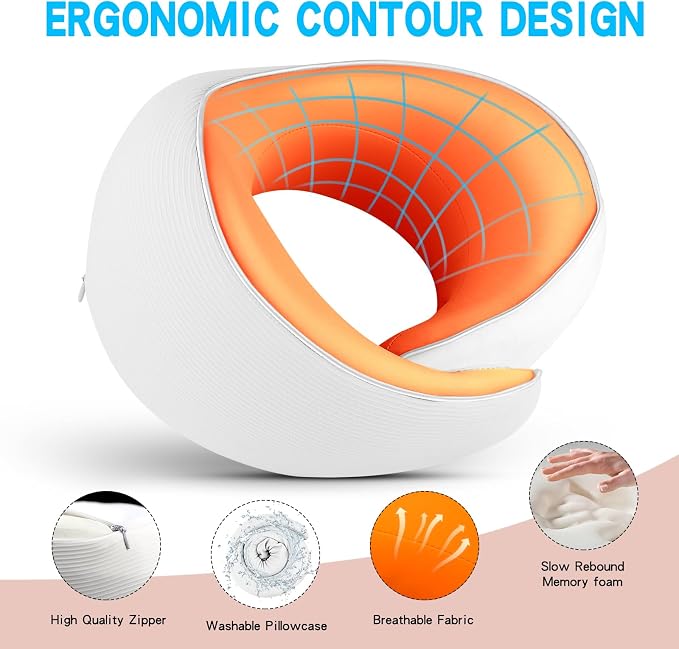 Adjustable Memory Foam White U-Shaped Travel Pillow