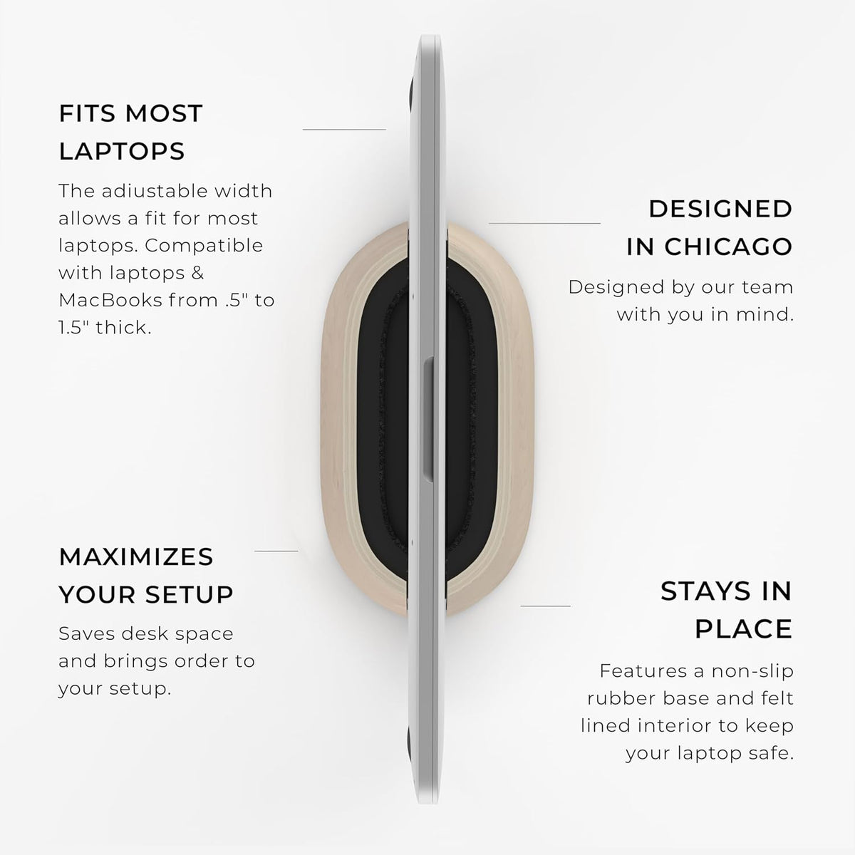HumanCentric Vertical Laptop Stand in Maple Wood, Upright Adjustable Holder and Dock, Laptop Vertical Stand Fits MacBook Pro and Other Laptops .5" to 1.5", Clamshell Compatible
