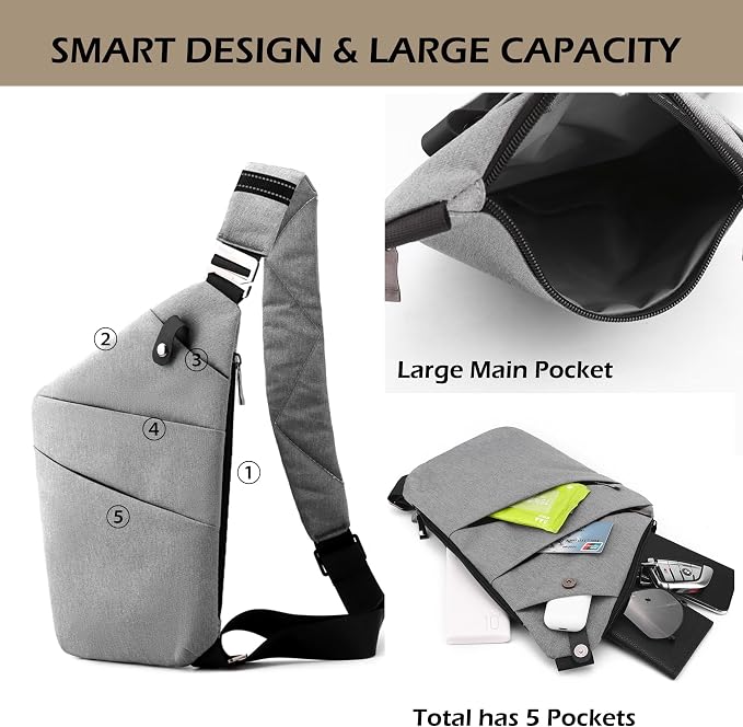 Anti Theft Crossbody Bags for Women Men, Slim Sling Purse