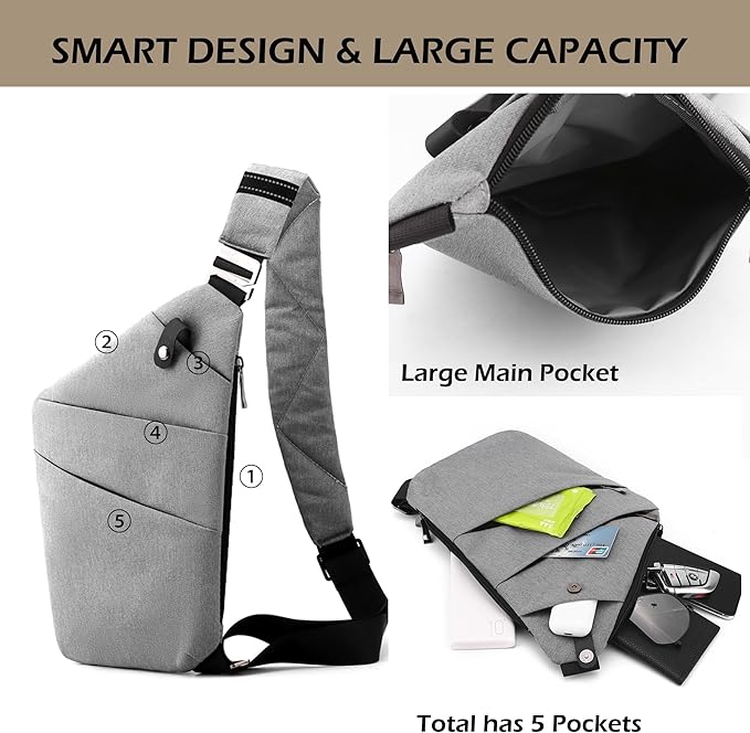 Anti Theft Crossbody Bags for Women Men, Slim Sling Purse