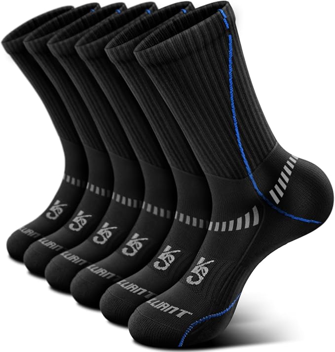 BULLIANT Compression Socks for Men 6Pairs, Athletic Crew Socks Cushioned For
