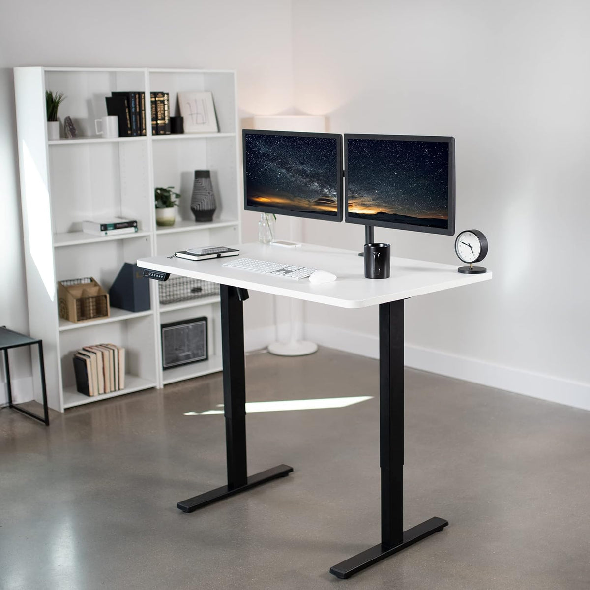 VIVO Electric 48 x 30 in Standing Desk, Memory Height Adjustment, 1B Series, One-Piece White Top, Black Frame, DESK-KIT-1B5W