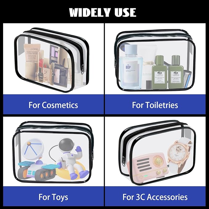16 Pieces Clear Cosmetic Bags PVC Clear Makeup Bags TSA Approved Toiletry Bag