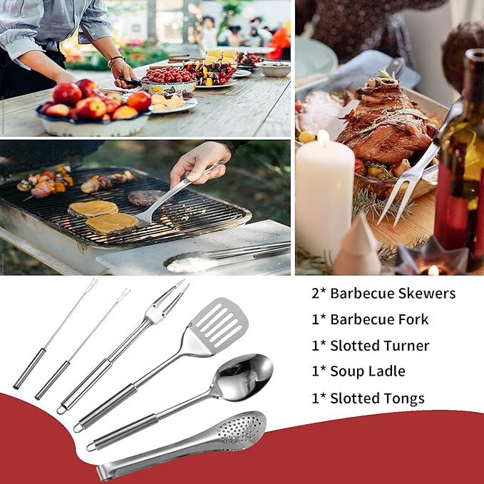 Portable Camping Kitchen Utensil Set-27 Piece Cookware Kit, Stainless Steel