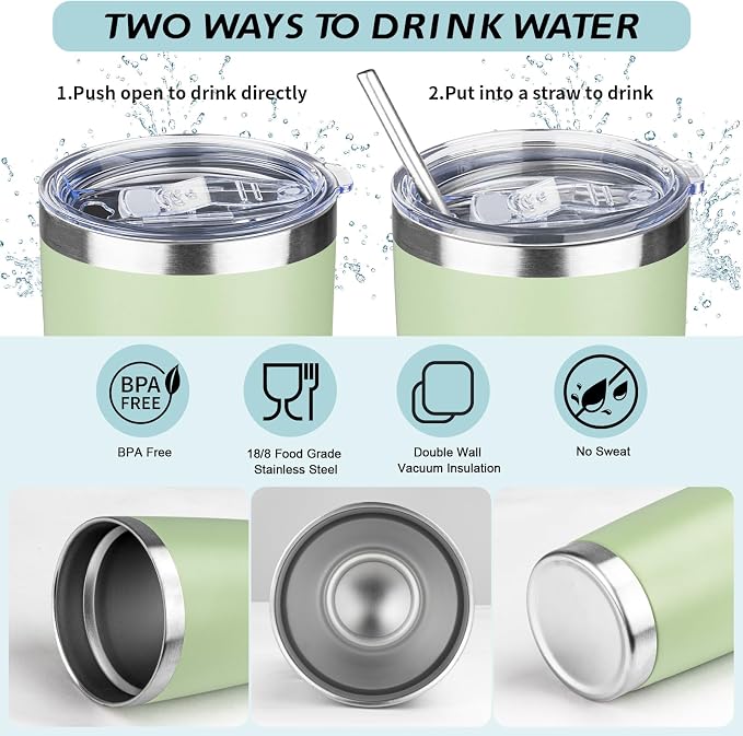 20oz Tumbler with Straw and Brush, Stainless Steel Vacuum Insulated tumbler