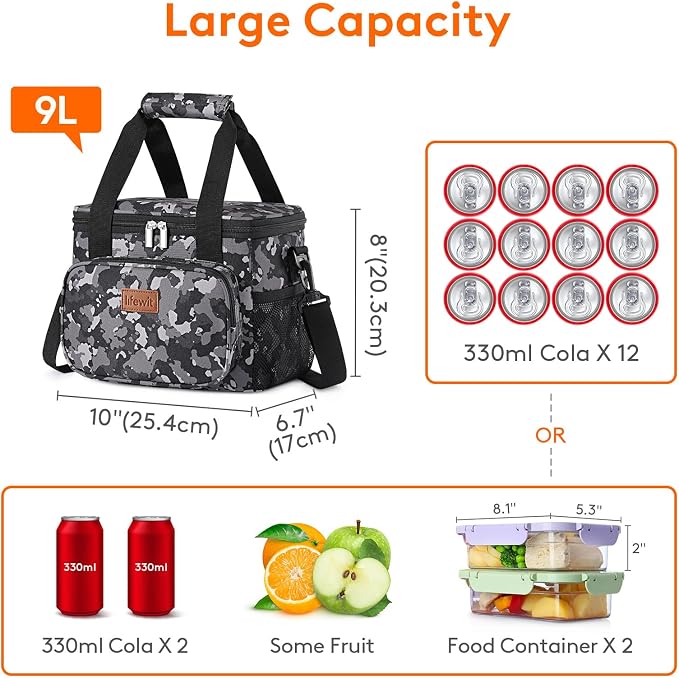 Lifewit Medium Lunch Bag Insulated Lunch Box Soft Cooler Cooling Tote