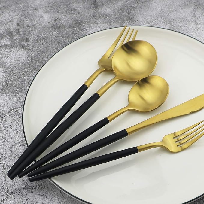 Gugrida 5-Piece 18/10 Stainless Steel Matte Gold Silverware Set, Kitchen