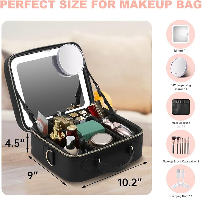 Mocado Travel Makeup Bag with LED Lighted Mirror, Travel Makeup Organizer