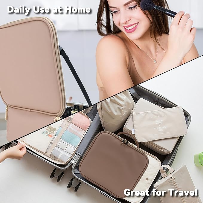 Travel Makeup Bag with LED Mirror and 10x magnifying glass with 3 Lighted