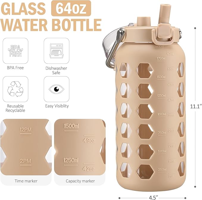 MUKOKO 64oz Glass Water Bottles
