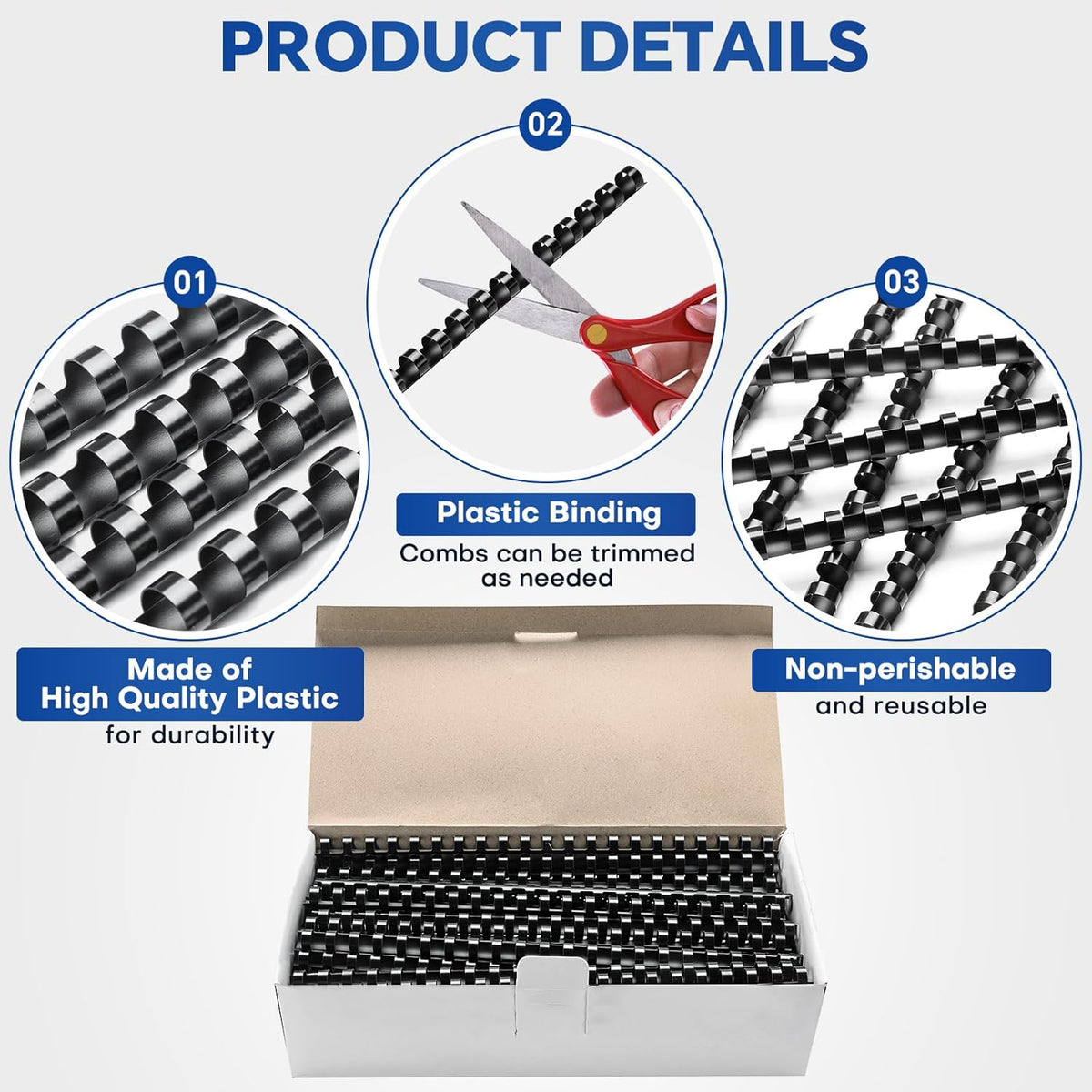 MYFULLY 100 Pack 21 Ring Plastic Comb Binding Spines | 3/8 Inch Diameter, 55 Sheet Capacity, A4, Black Binding Comb (3/8" (55 Sheet Capacity))