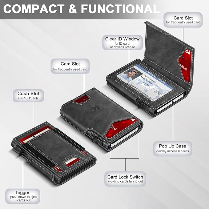 Wallet for Men Wallet with Slim Pop Up Card Holder 9-13 Cards, Bifold