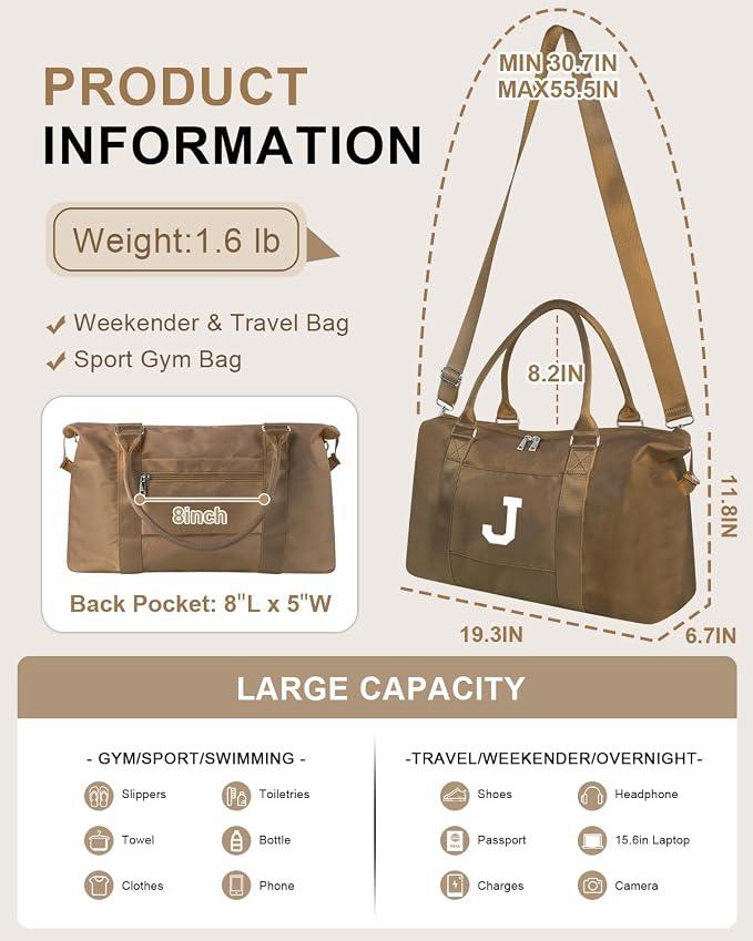 Birthday Graduation Gifts for Daughter, Initial Travel Duffel Bag Sports Gym