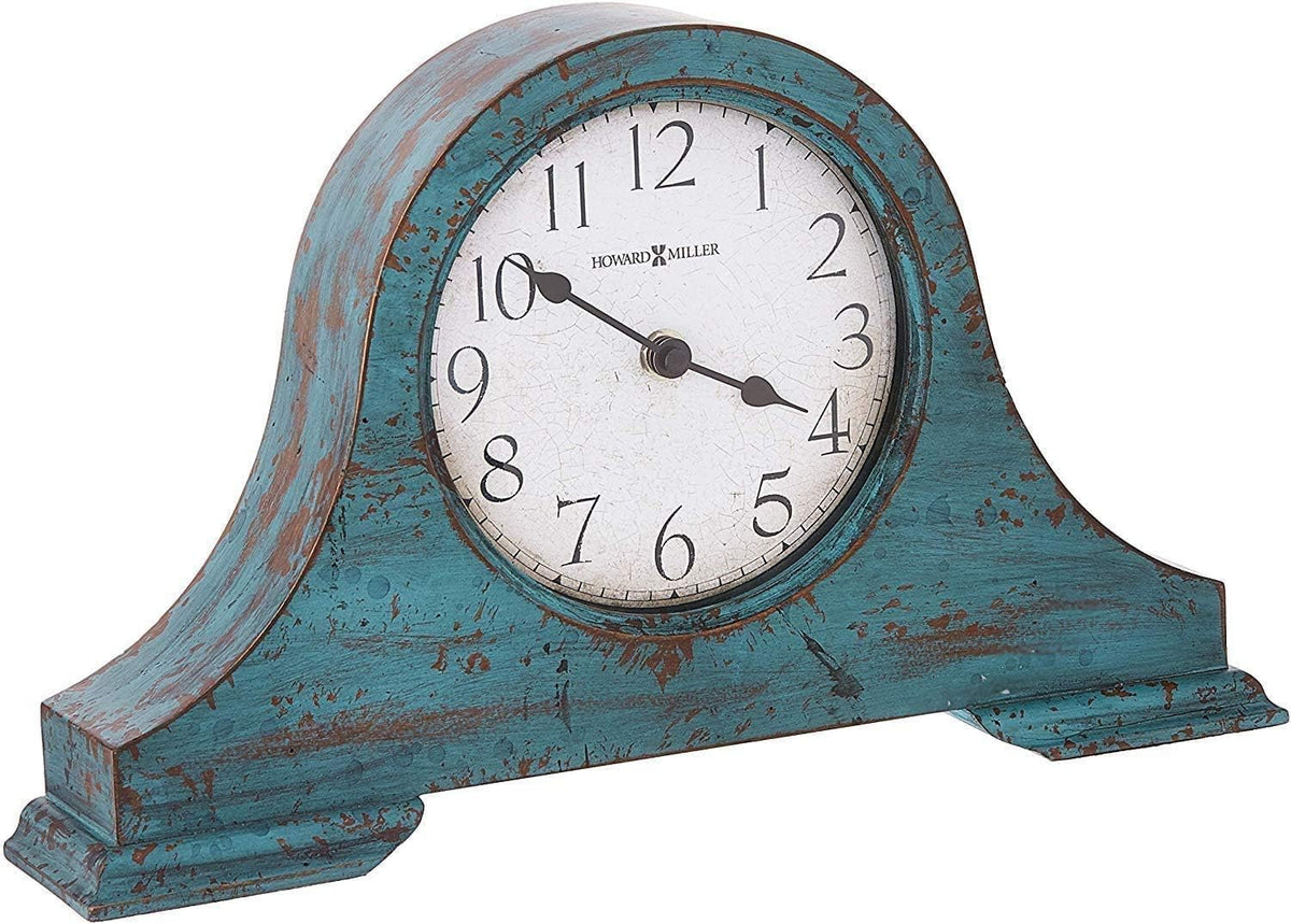 Howard Miller Tamson Mantel Clock, Blue Finish Vintage Wooden Design Round Top Molding, White Analog Dial Quartz Movement Perfect for Home Decor, Office & Living Room, Battery Operated