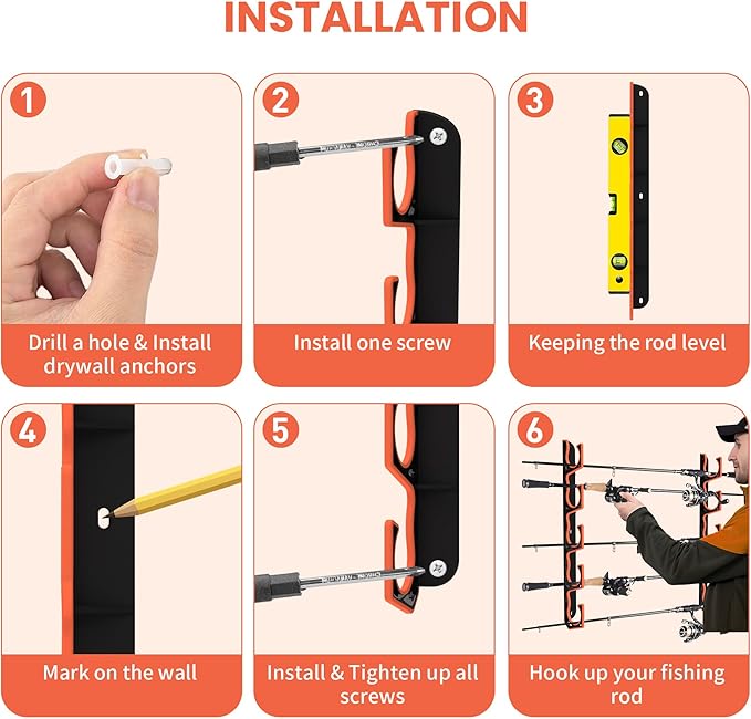 Fishing Rod Holder for Garage, H5 Wall or Ceiling Mounted Fishing Pole Holders