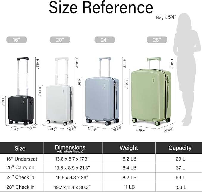 Hanke 24 Inch Luggage with Spinner Wheels Lightweight PC Hard Shell Suitcases