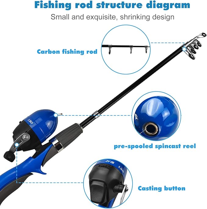 Urban Deco Kids Fishing Pole Set Portable Telescopic Kids Fishing Rod and Reel