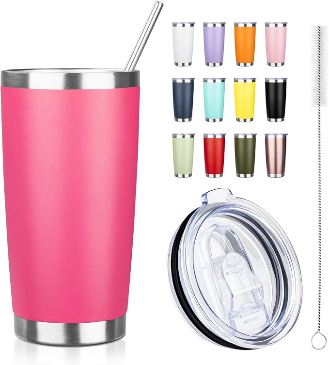 20oz Tumbler with Straw and Brush, Stainless Steel Vacuum Insulated tumbler