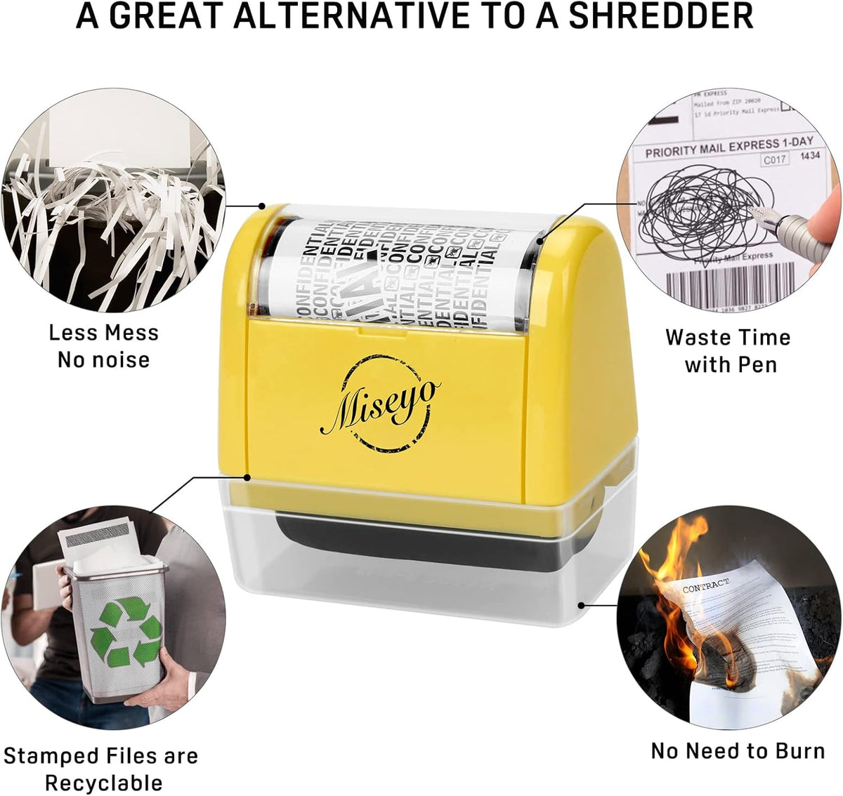 Miseyo Wide Roller Stamp Identity Theft Stamp 1.5 Inch Perfect for Privacy Protection - 3Pack Set (Yellow)