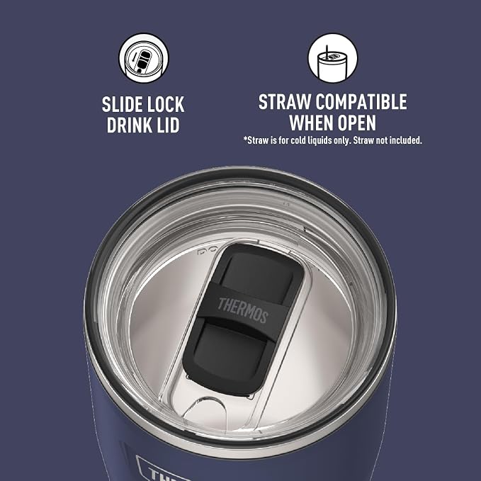 THERMOS ICON SERIES, Stainless Steel Tumbler with Slide Lock, 24 Ounce, Mystic Navy