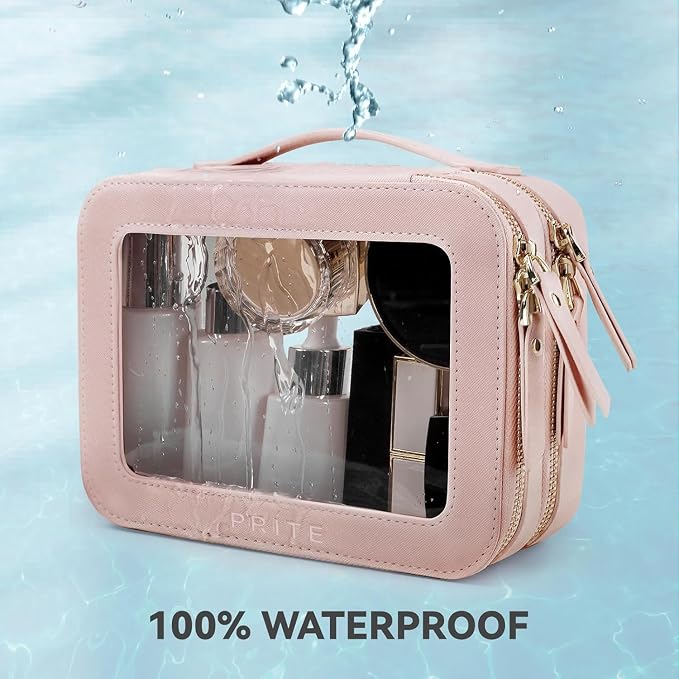 Prite Double Layer Makeup Bag for Women Portable Clear Makeup Bag Cute